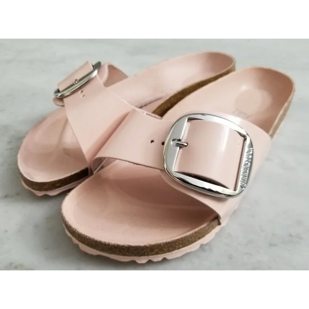 Birkenstock Madrid Big Buckle Sandals High Shine Light Rose Leather Size 37 - Picture 2 of 5